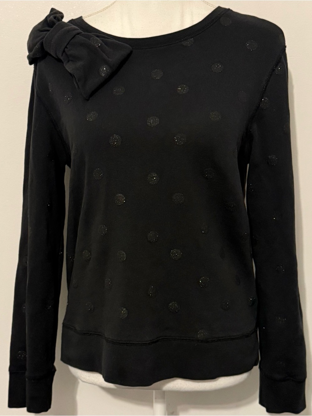Kate Spade Steal The Spotlight Glitter Dot Bow Sweatshirt Black Size Medium